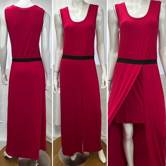 Women's $158 NWT BCBG MAXAZRIA Sangria Twofer Maxi Front Slit Red Dress Medium - Picture 3 of 7